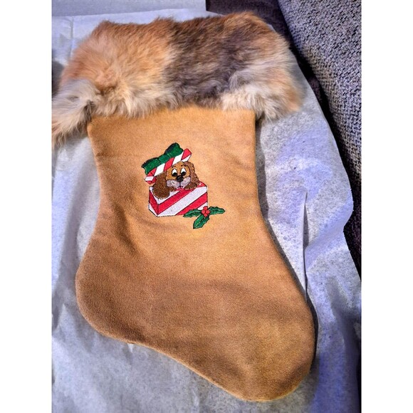 HAPPY HOLIDAYS CHRISTMAS STOCKING‎ WITH FUR LINING-14”-NEW 2 Stockings - Picture 6 of 11